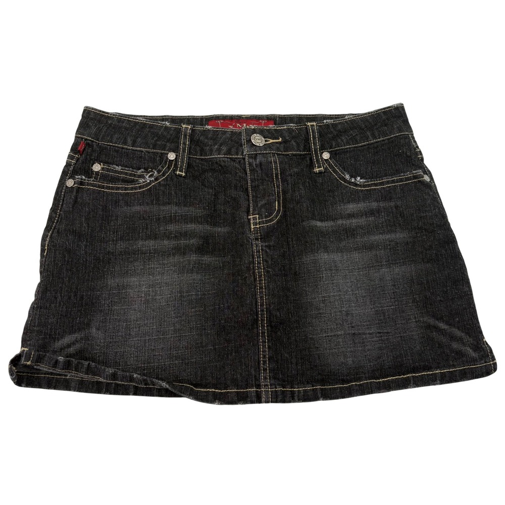 YMI Jeanswear Black Denim Mini Skirt Low Rise Dark Wash Size 7 Y2K Grunge 5836
